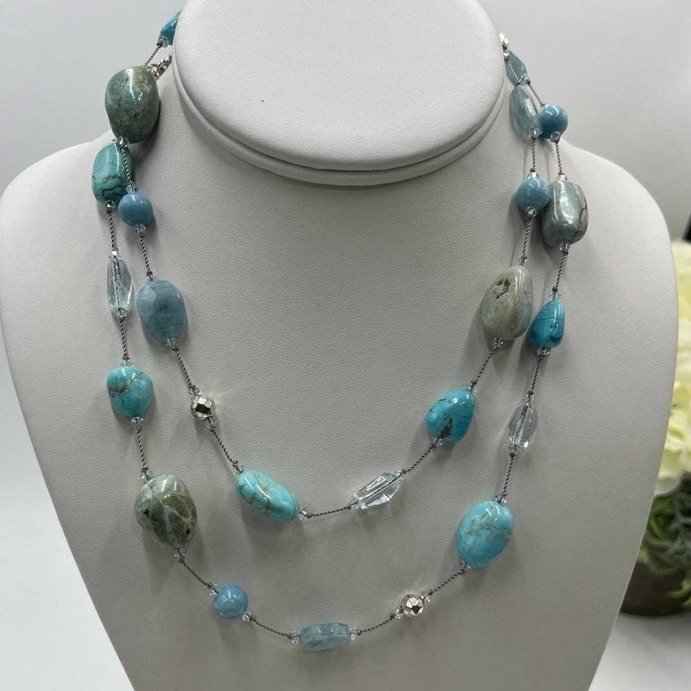 Margo Morrison Blue Topaz Turq Silver Pyrite Aquamarine Larimar Opal Necklace‎